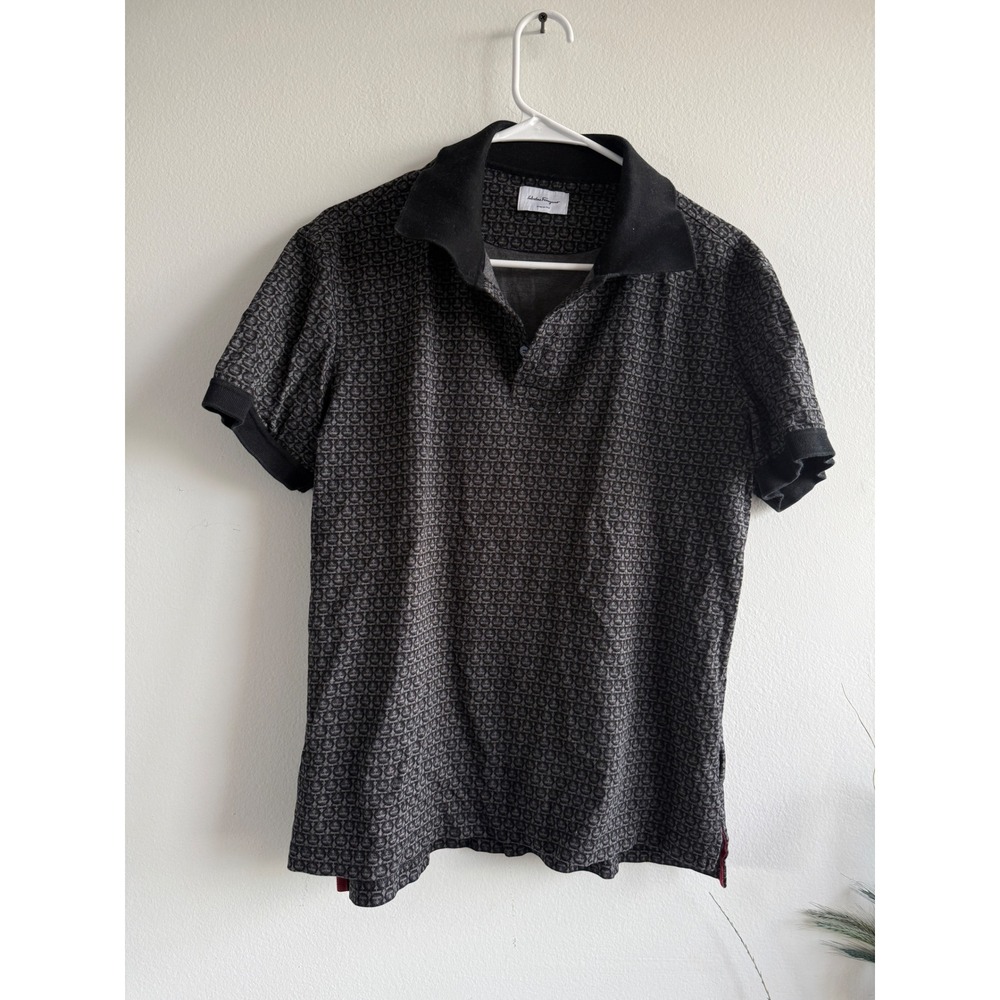 Men's Black Ferragamo Patterned Polo Shirt - Classic Casual